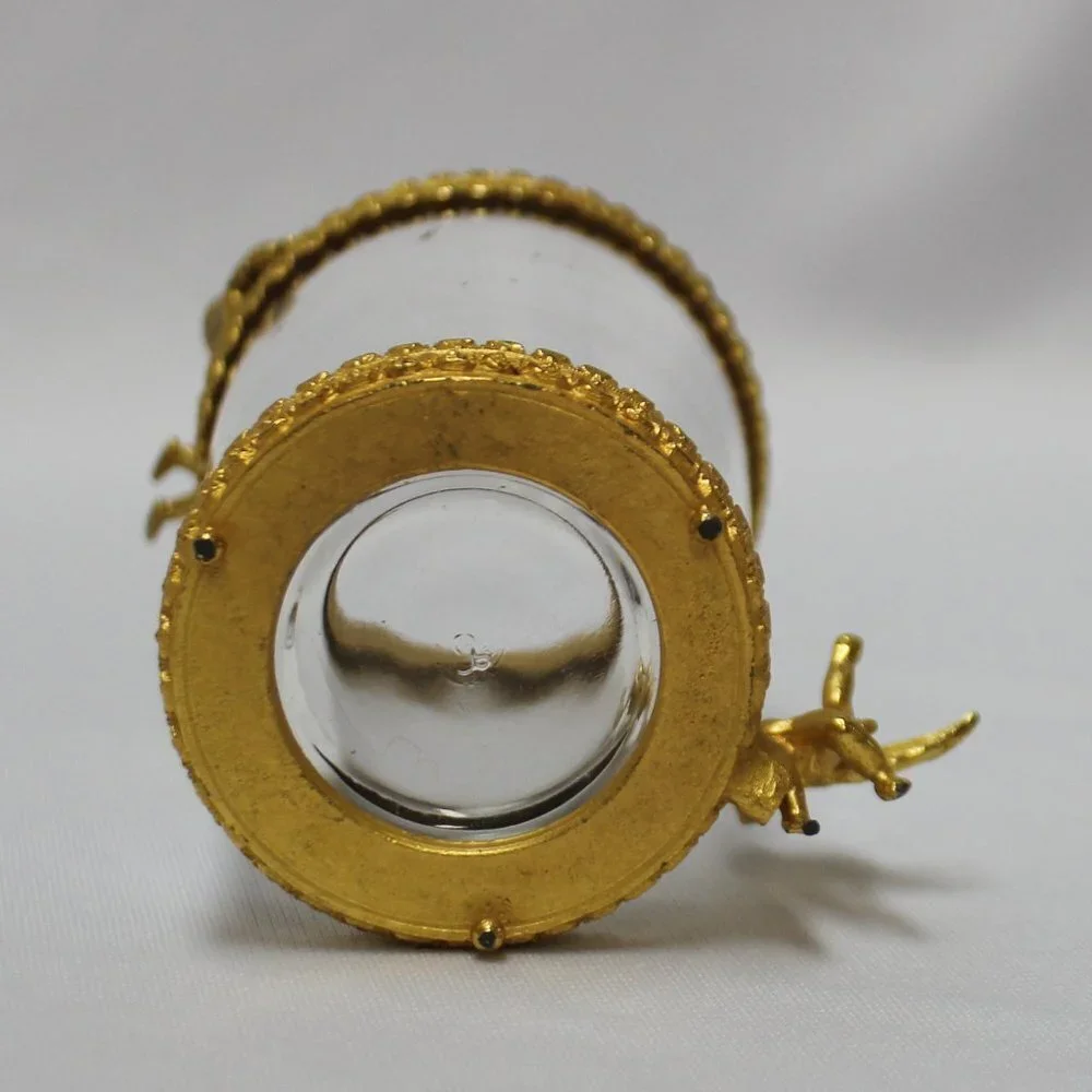 Vintage Golden Cherup Vanity Trinket Dish and Glass